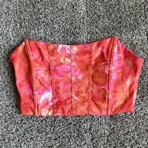 Women's Tube Top Orange & Pink Swirl Strapless Sleeveless Shirt Size Small